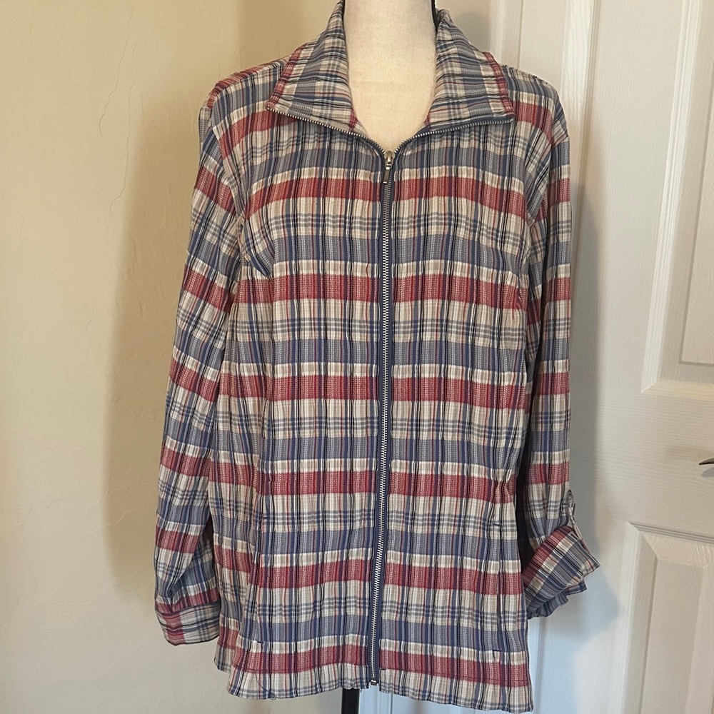 CJ Banks Plaid Utility Jacket - Red and Blue